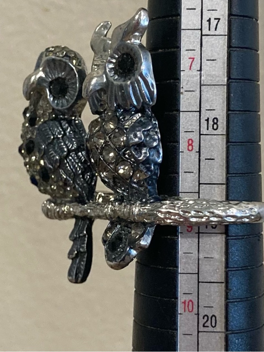 Double Owl Ring with Black Accents Silver Tone - Picture 10 of 10